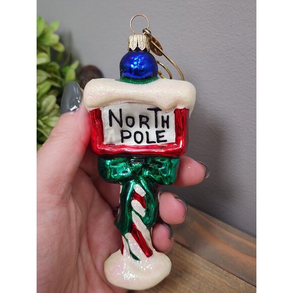 Christopher Radko Ornament Glass Christmas Sign North Pole - Picture 1 of 5